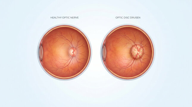 3D Retinal View of Healthy Optic Nerve and Optic Disc Drusen
