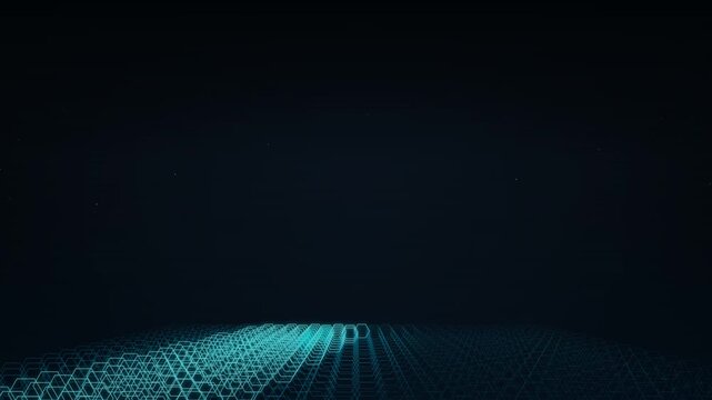 Futuristic Blue Digital Grid Background with Abstract Technology Landscape