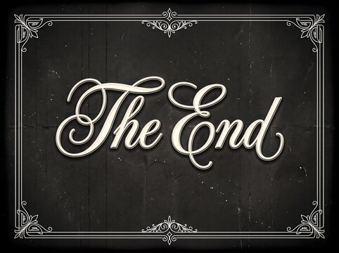 Vintage silent film The End title card with ornamental border