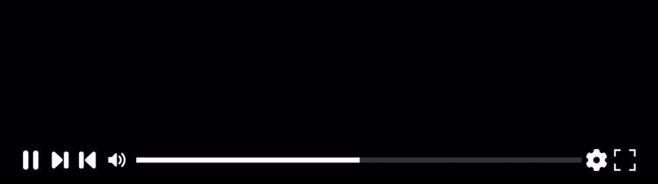 video player control interface animation on black background, modern streaming player controls motion graphics, interactive media control panel animation
