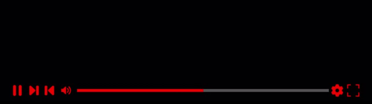 video player control interface animation on black background, modern streaming player controls motion graphics, interactive media control panel animation