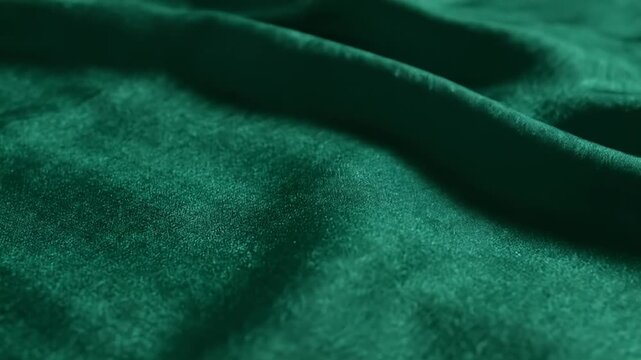 A closeup view of folded deep green velvet fabric