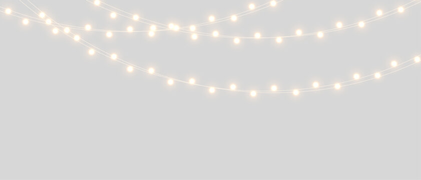 Vector Christmas lights on a transparent background. Christmas light PNG. Set of Christmas glowing garlands. For advertising invitations, web banners, postcards. Vector. Christmas decoration, LED lam