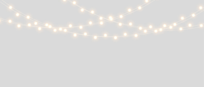 PNG Christmas lights with glowing bulbs for holiday cards and banners overlay background