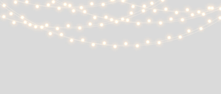 PNG Christmas lights with glowing bulbs for holiday cards and banners overlay background