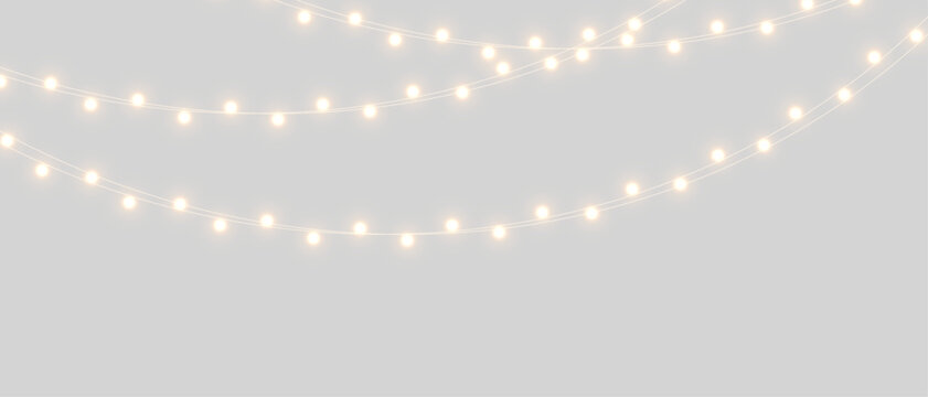 PNG Christmas lights with glowing bulbs for holiday cards and banners overlay background