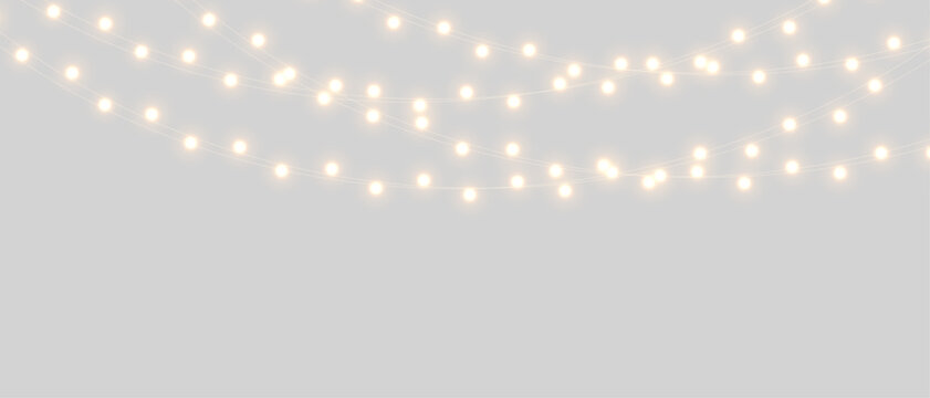 Vector Christmas lights on a transparent background. Christmas light PNG. Set of Christmas glowing garlands. For advertising invitations, web banners, postcards. Vector. Christmas decoration, LED lam