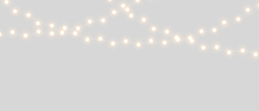 PNG Christmas lights with glowing bulbs for holiday cards and banners overlay background