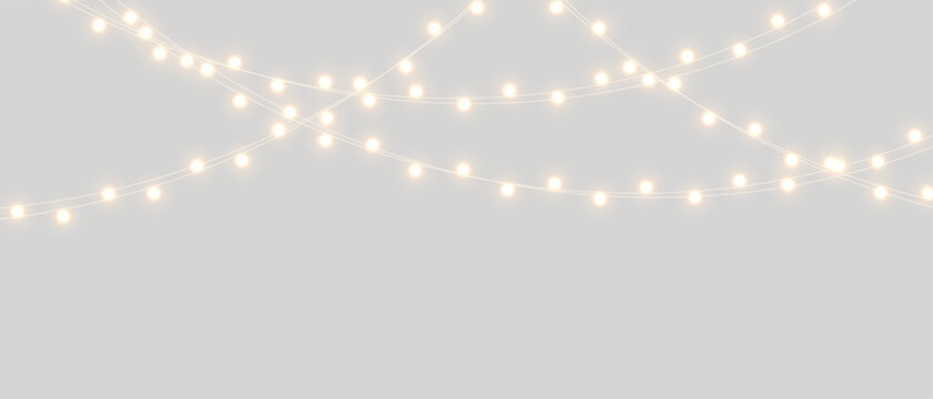 Vector Christmas lights on a transparent background. Christmas light PNG. Set of Christmas glowing garlands. For advertising invitations, web banners, postcards. Vector. Christmas decoration, LED lam
