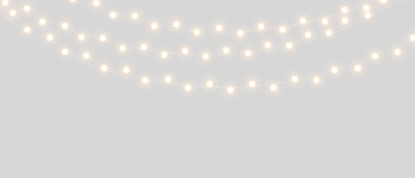 Vector Christmas lights on a transparent background. Christmas light PNG. Set of Christmas glowing garlands. For advertising invitations, web banners, postcards. Vector. Christmas decoration, LED lam