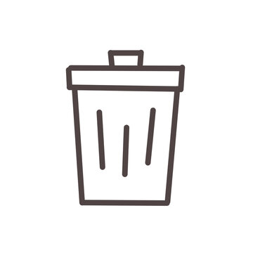 Hand drawn trash can line art icon. Simple doodle style waste bin illustration isolated on white background for recycling, cleaning and delete button design.