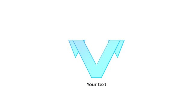 Animation of a Stylish Blue Glass Letter V Logo Reveal on a Plain Minimalist White Background