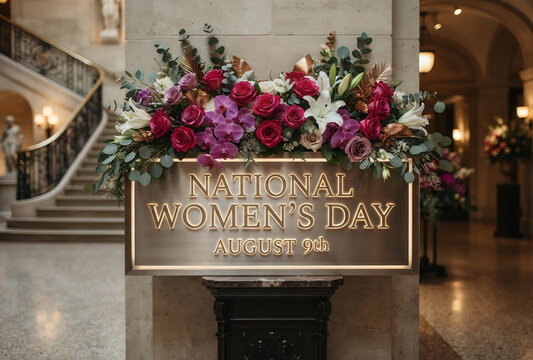 National Womens Day August 9th Sign Flowers Luxury Hallway