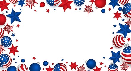 Obraz premium American flag stars and striped balls border on white background