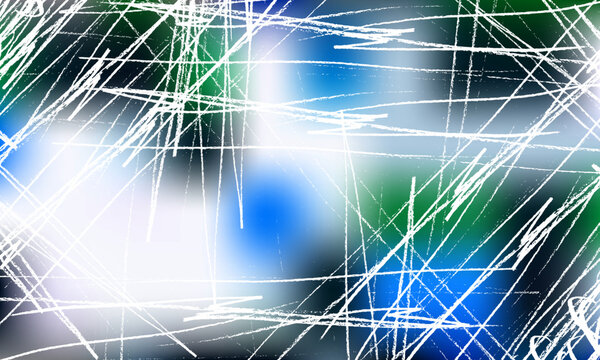 Abstract grunge scratch background with white scribble lines over blue green gradient