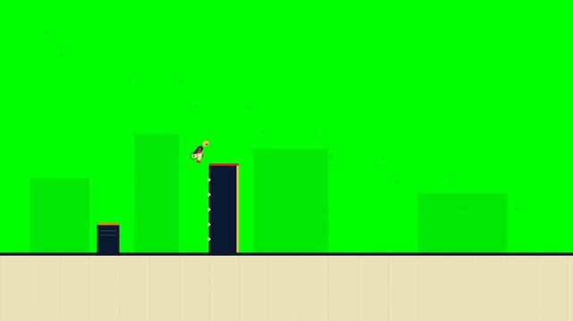 Minimalist 2D character climbing obstacles on green screen background for business metaphor and video game development