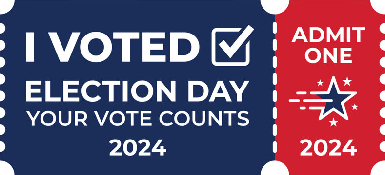 Election day voting ticket graphic with patriotic colors and typography for civic participation and democratic process vector