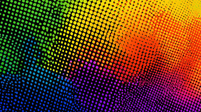 vibrant halftone dots with bright gradient colors, modern pop art style, clean composition