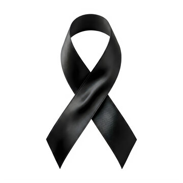 Black ribbon loop isolated on white background, symbol of mourning loss and awareness