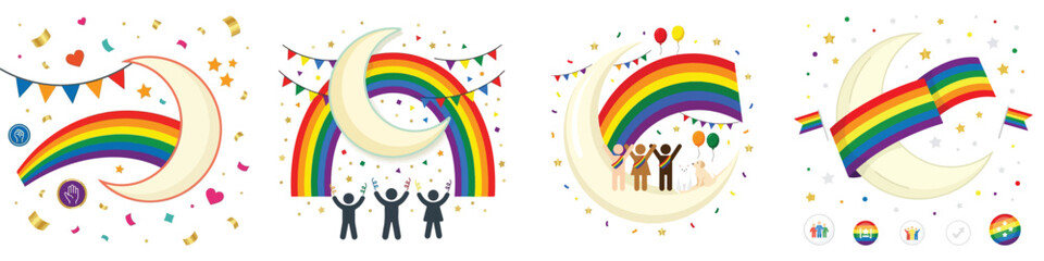 Fototapeta premium Rainbow Pride Month celebration vector set design on a white background