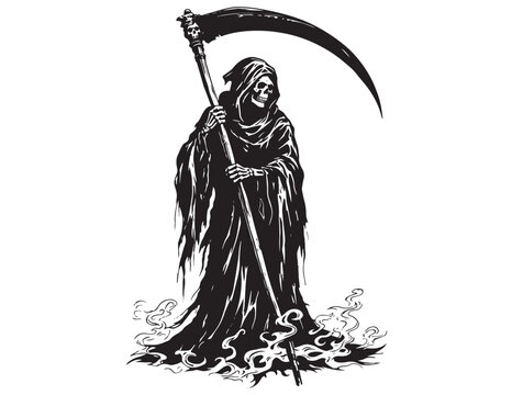Grim reaper silhouette illustration with scythe dark and ominous design
