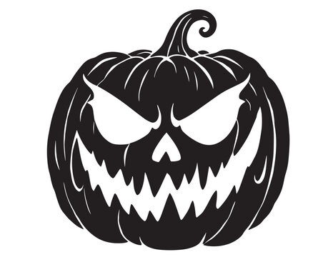 Jack o lantern silhouette with carved face on a white background