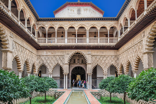 Patio de las Doncellas (The Courtyard of the Maidens) in Alc&aacute;zar of Seville in Seville, Spain
