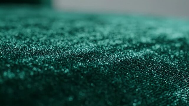 Teal fabric with a shimmering textured surface in closeup