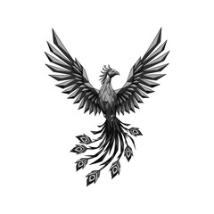 Fototapeta premium Majestic Phoenix Bird with Spread Wings in Detailed Illustration.