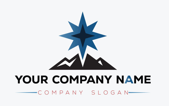 Blue star logo with mountain shape for company branding design Vector, illustration