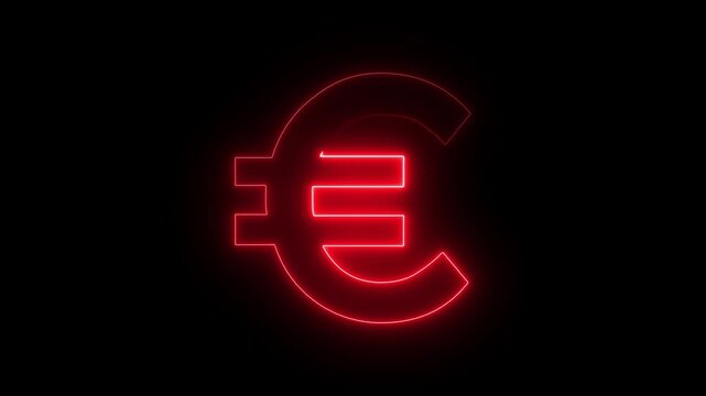 Neon euro symbol glowing animation, digital currency sign, financial technology concept. 4k