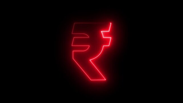 neon Indian rupee symbol animation on black background for finance, currency, payment, economy, digital money