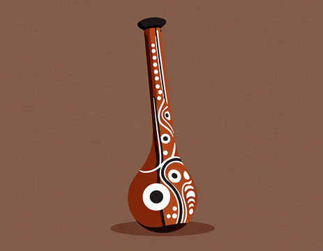 Majestic Didgeridoo Standing Tall Against Rustic Background, Resonating with Cultural Heritage and Timeless Elegance