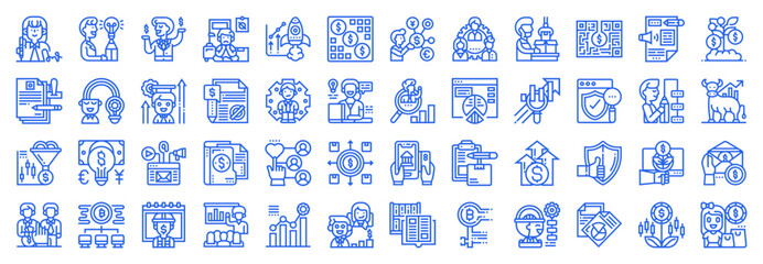 Fototapeta premium Investment and Career Growth Line Icon Collection Featuring Global Finance and Digital Assets on Transparent Background