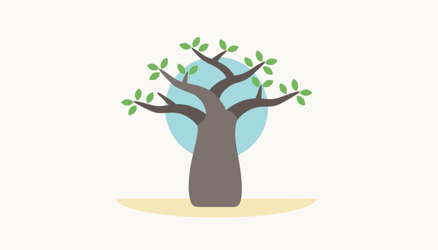 Stylized African baobab tree icon with round blue background representing wildlife conservation and safari travel.