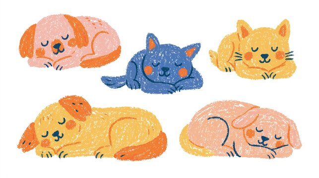 Cooperation between cute sleeping pets creates a peaceful teamwork concept