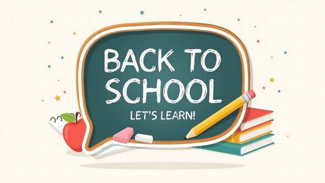 Back to school illustration with chalkboard and supplies