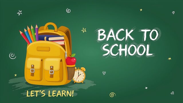 Back to school illustration with backpack and supplies