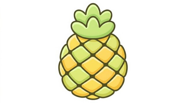 Food - Cute Cartoon Pineapple Fruit Icon with Yellow and Green Diamond Pattern Isolated on White Background