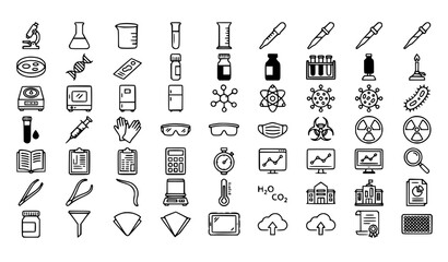 Fototapeta premium Scientific Laboratory Outline Icon Pack Editable Stroke Research Vector Set