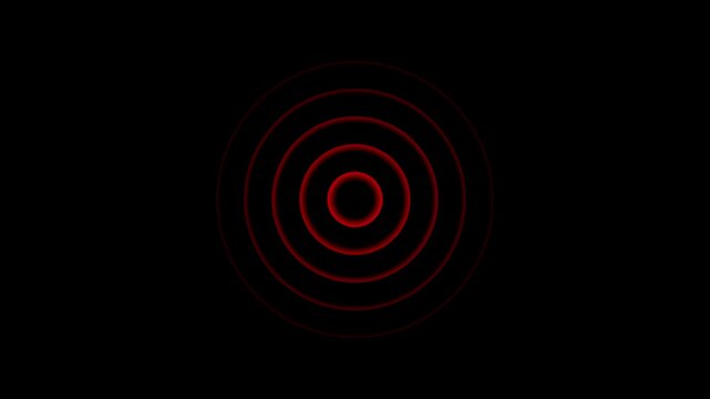 Red concentric circles pulsing animation on black background, for motion graphic