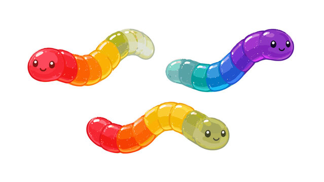 Set of colorful cartoon worms with cute smiling faces