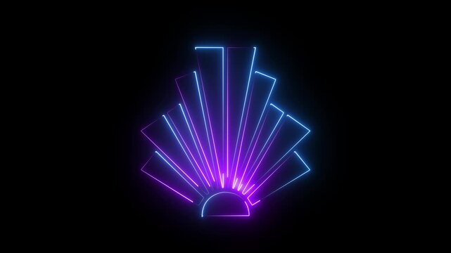 Neon glowing seashell animation with pulsing blue and purple light effects
