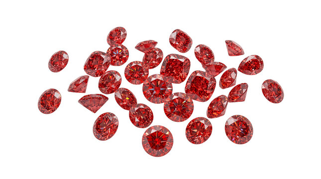 Brilliant red diamonds collection, sparkling ruby gemstones pile, luxury faceted crimson jewels for jewelry design isolated PNG with Transparent Background