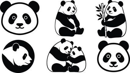 Colección de simpáticos osos panda en blanco y negro © Minhaj