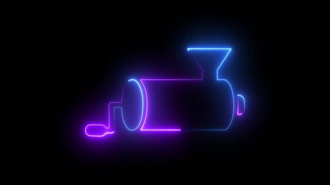 Neon meat grinder animation: glowing kitchen appliance symbol for culinary branding and food industry digital
