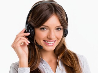Fototapeta premium Smiling woman wearing a headset while providing customer support service