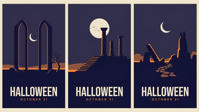 Spooky halloween poster trio vintage designs for october 31st celebrations