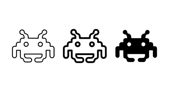 Retro Pixel Alien Icons, Vintage Space Invader Vector Graphics, Classic Arcade Game Character Set