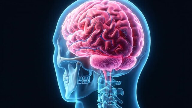 Detailed visual representation of human brain and skeletal system with focus on neural and skeletal anatomy in sequence